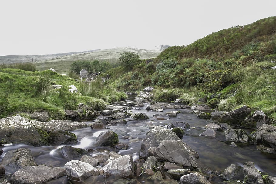 long exposure, forest, countryside, river, rock, water, rock - object HD wallpaper