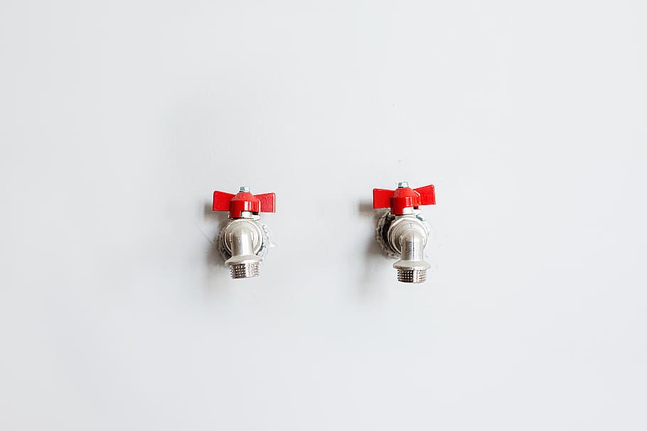 Two Faucets, wall, water taps, studio shot, indoors, white background HD wallpaper