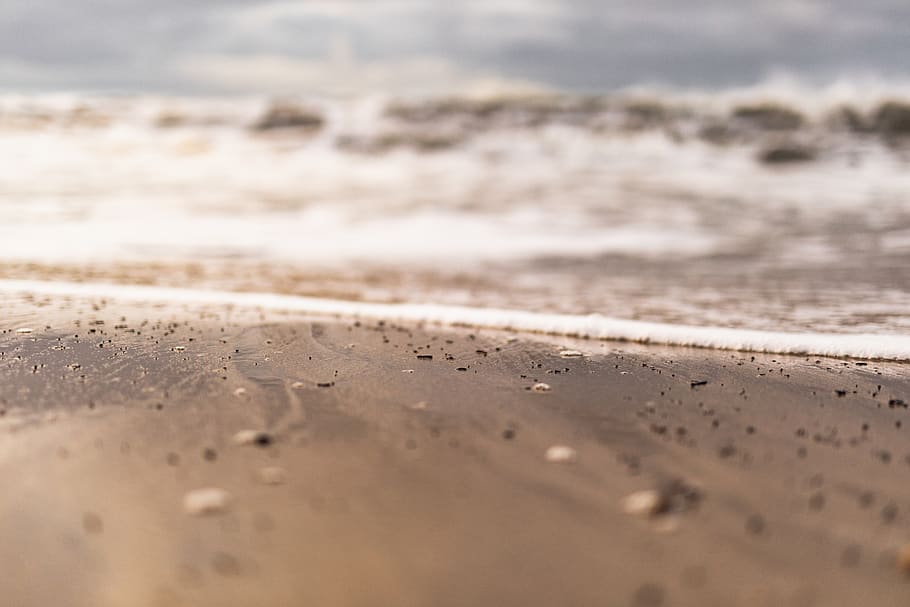 seashore during daytime, land, sand, beach, water, motion, wave HD wallpaper