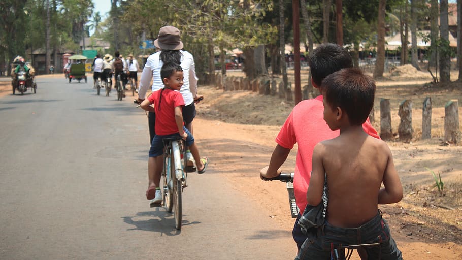 cambodia, krong siem reap, kids, school, bycicle, ride, ridding