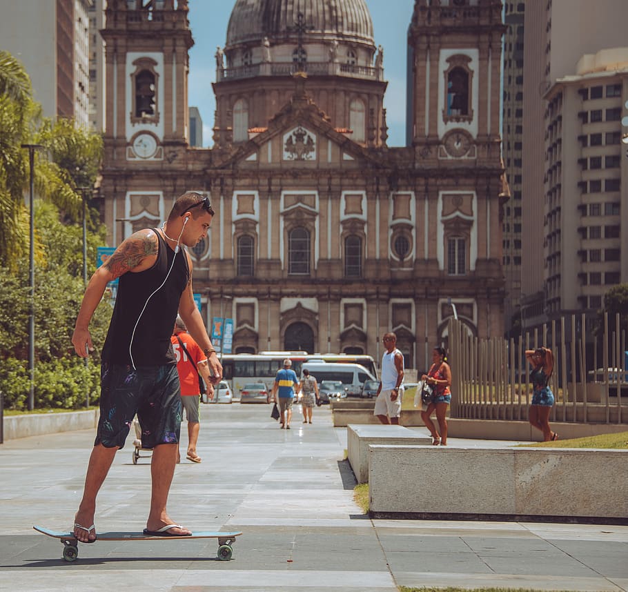 man riding on skateboard, architecture, building exterior, built structure HD wallpaper