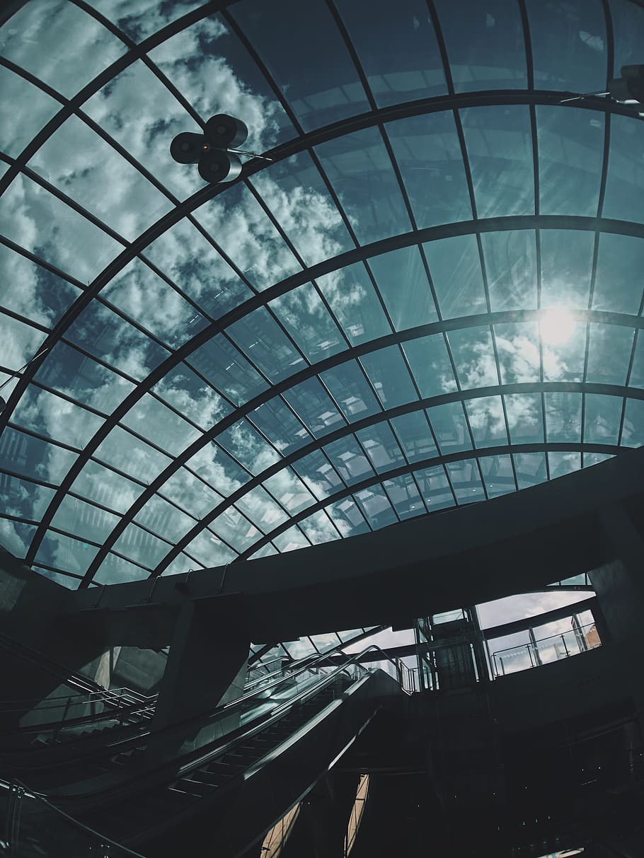 Clear Glass Skylight Under Gray Skies, architecture, building HD wallpaper
