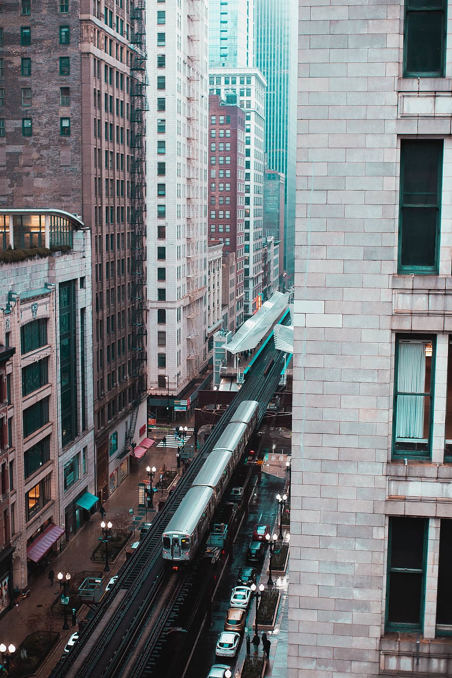 Train Between Buildings, aerial shot, architecture, bird's eye view HD wallpaper