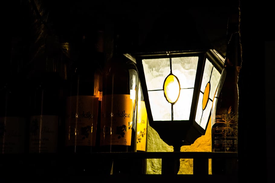 latvia, riga, dim light, lights, bar, bottles, lighting equipment HD wallpaper
