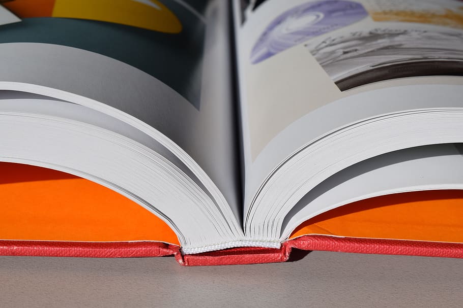 Opened Red Book on Gray Surface, data, document, education, hardcover HD wallpaper
