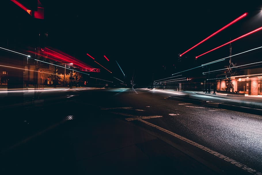 dark, night, city, lights, street, road, buildings, transportation HD wallpaper