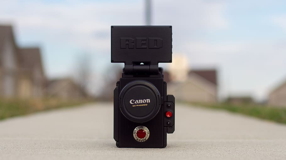 black Canon camera in road during daytime, electronics, lens cap, HD wallpaper
