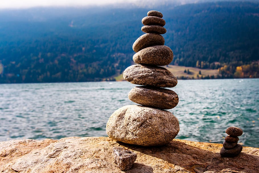 reschensee, stone constructions, rest, relaxation, meditation HD wallpaper