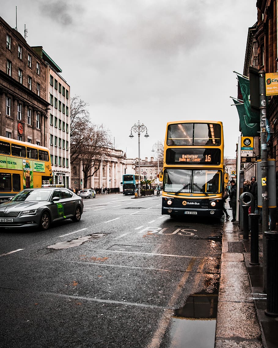 yellow double-decker bus, mode of transportation, land vehicle HD wallpaper
