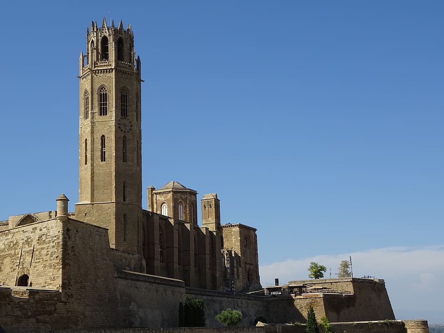 cathedral, catalonia, building, architecture, lleida, seu vella, HD wallpaper
