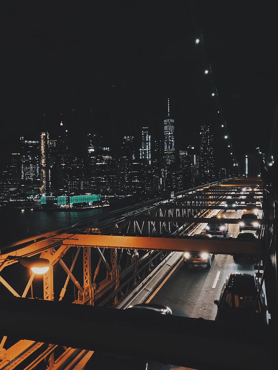 Vehicles on Bridge Under Black Sky, architecture, asphalt, blur HD wallpaper