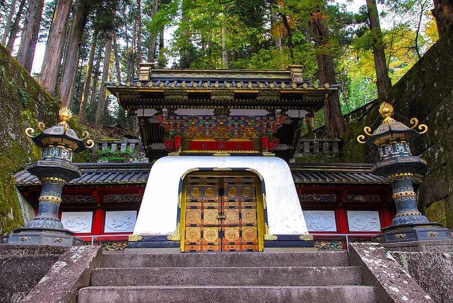 japan, nikko, temple, travel, tourism, colourful, asia, trees HD wallpaper