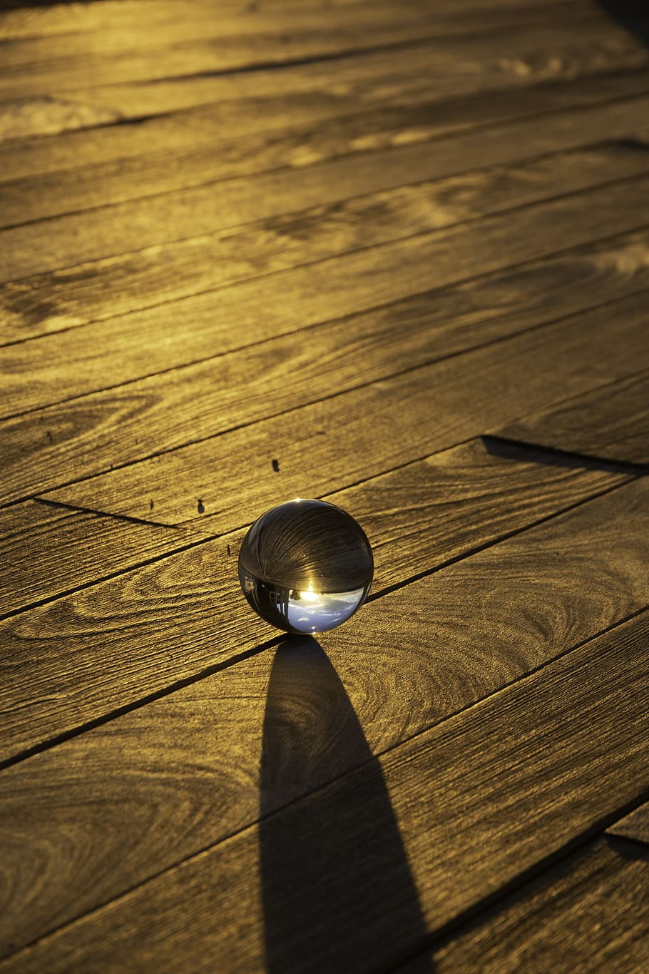 crystal ball, deck, sunset, shadow, wood - material, table HD wallpaper