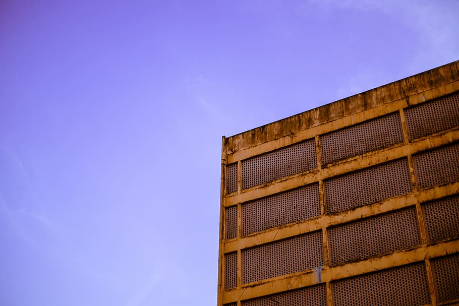 Brown Concrete Building Under Purple Skies, exterior, facade HD wallpaper
