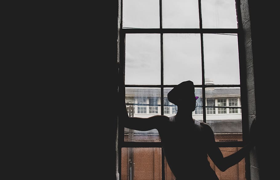 window, building, human, person, silhouette, door, clouds, sky HD wallpaper
