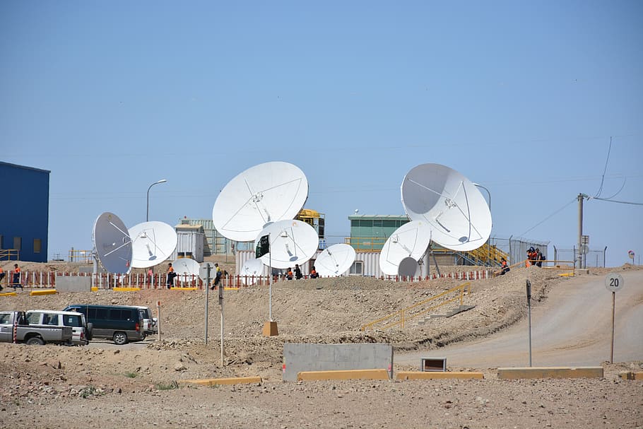satellite antenna, communication, space, network, land, nature HD wallpaper