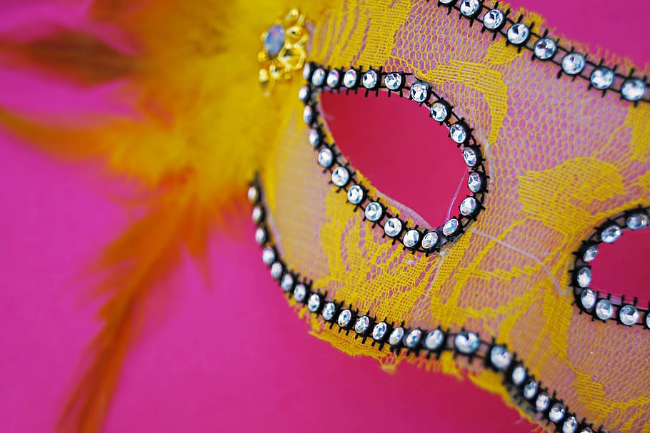 Pink and Yellow Mask, art, beads, beautiful, bright, celebration