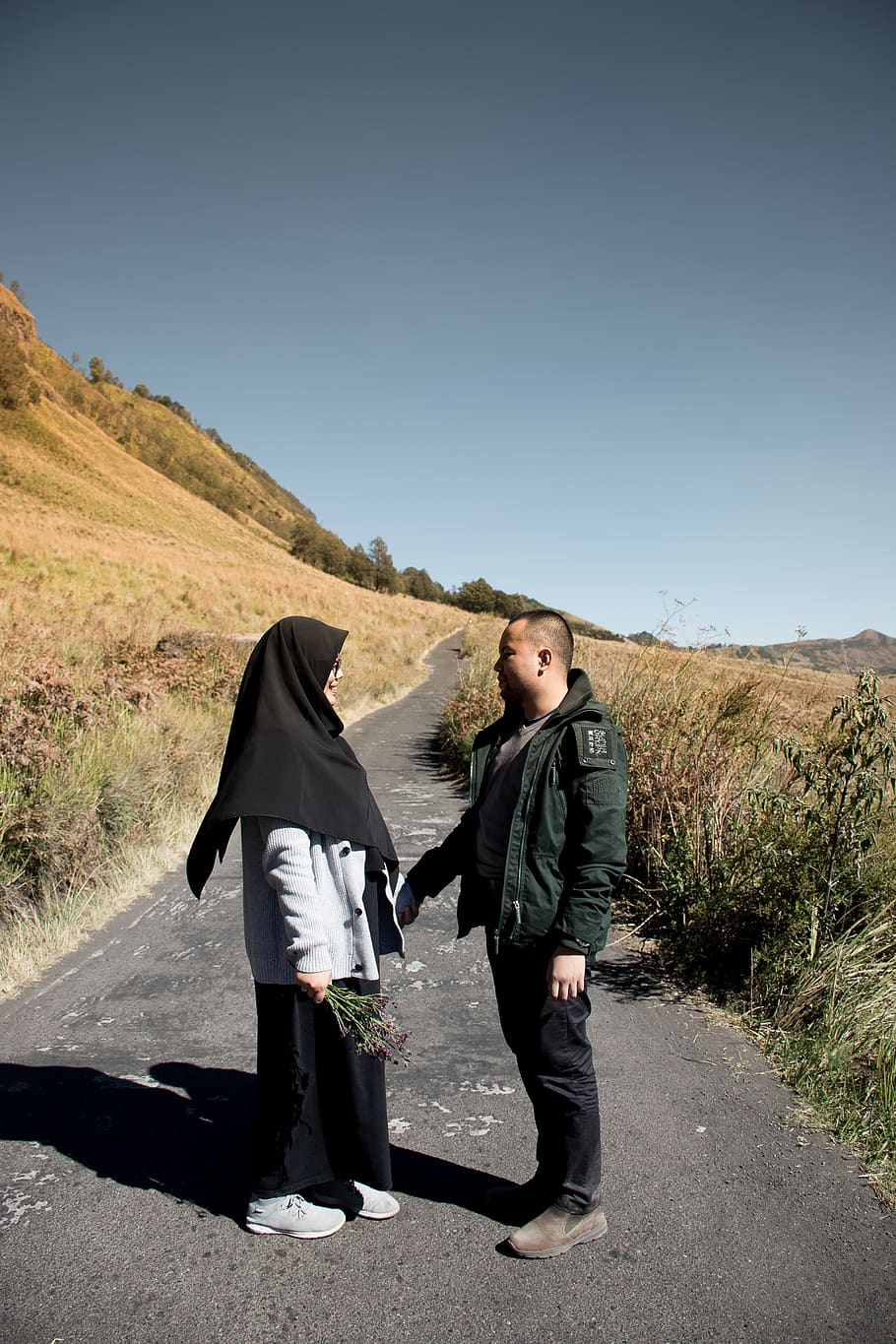 indonesia, mount bromo, two people, road, full length, real people HD wallpaper