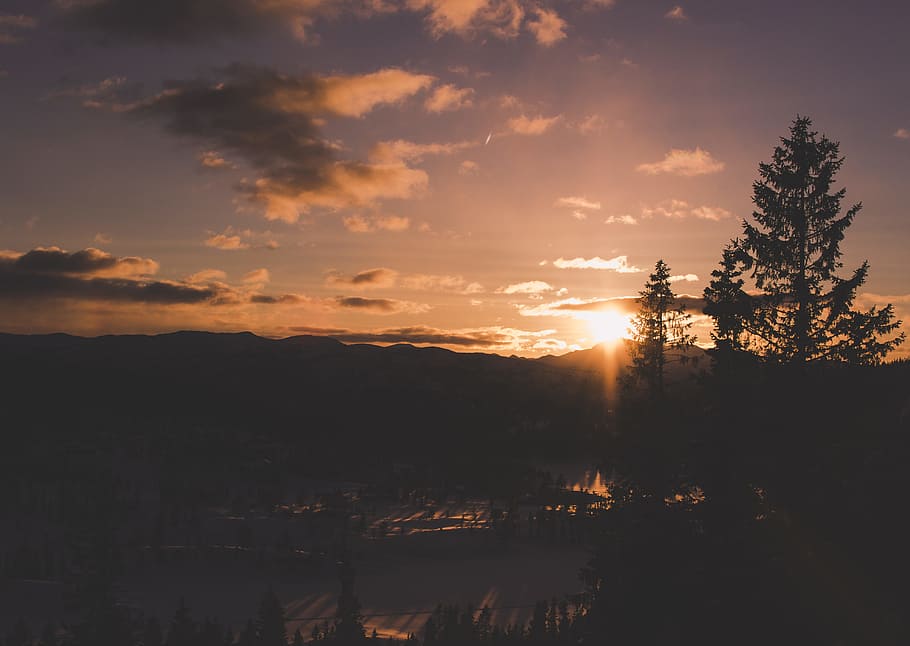 Aerial Photography of Sunset, backlit, clouds, dark, dusk, evening HD wallpaper