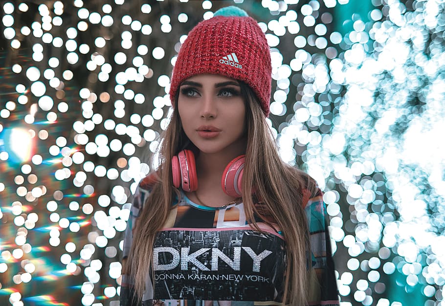woman in red beanie, apparel, clothing, person, human, hat, cap, HD wallpaper