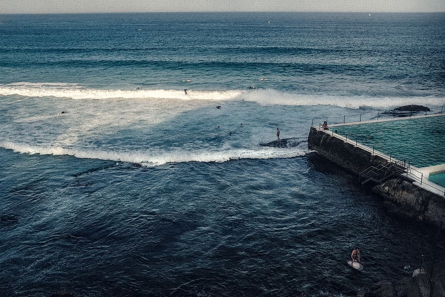 Aerial View of a Dock, athlete, beach, daylight, daytime, ocean HD wallpaper
