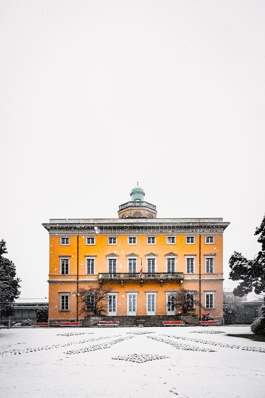 Yellow Concrete Building Covered With Snow, architecture, cold HD wallpaper