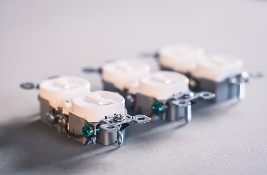Three White Wall Sockets, blur, indoors, wireless, selective focus HD wallpaper