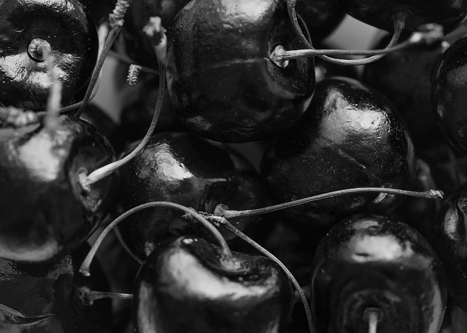 background, berry, black and white, bw, cherry, cherry background HD wallpaper