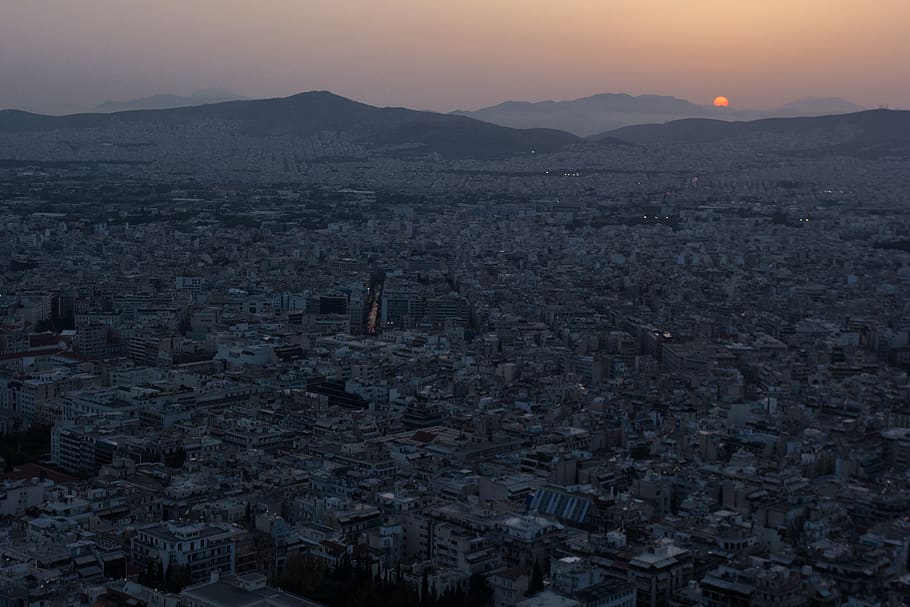 sunset, greece, athens, cityscape, architecture, sky, building exterior HD wallpaper