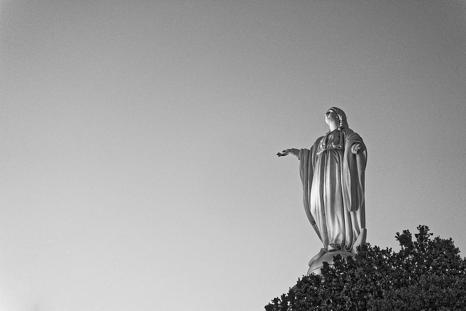 chile, santiago, religion, mountain, black and white, statue