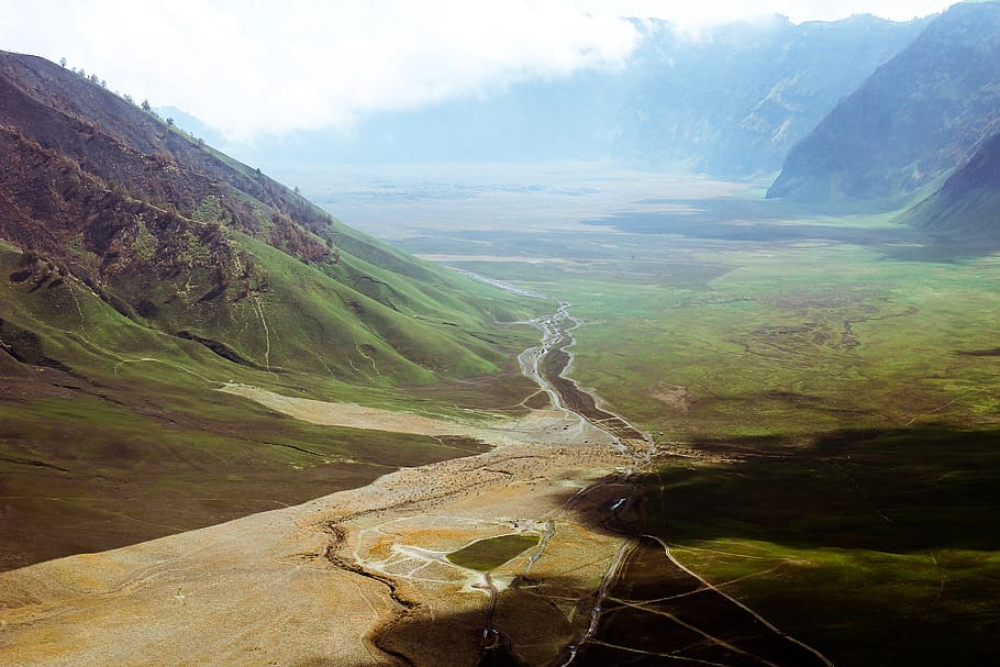 pathway between mountains during daytime, environment, landscape HD wallpaper