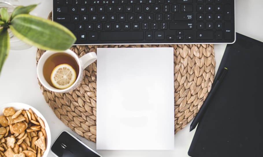 White Printing Paper Near Black Computer Keyboard, blank page HD wallpaper
