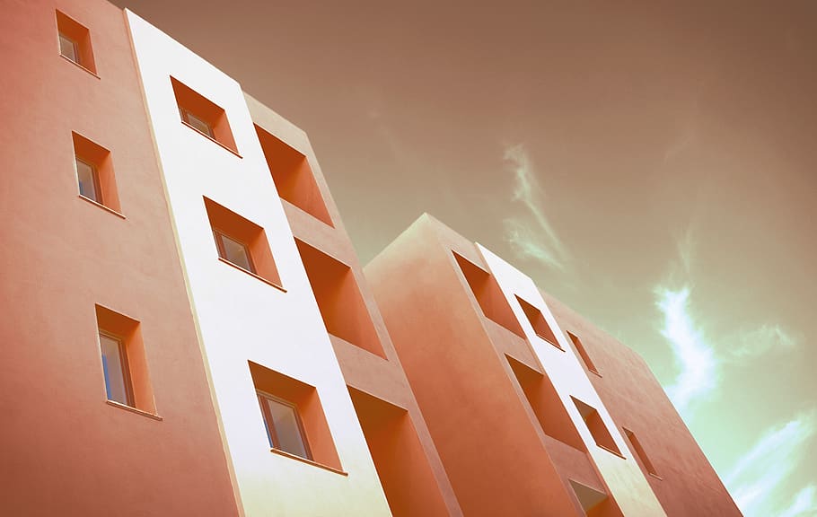 low angle view of apartment complex, building exterior, architecture HD wallpaper