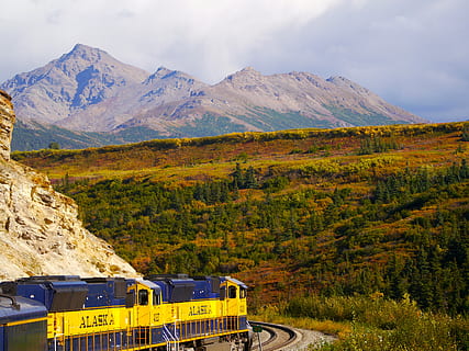train and mountain, rail, railway, train track, transportation HD wallpaper