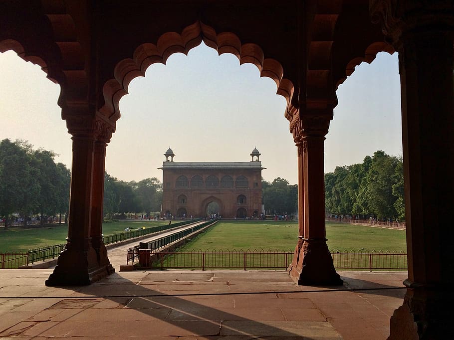 india, new delhi, castle, palace, arch, sunset, red fort, archway