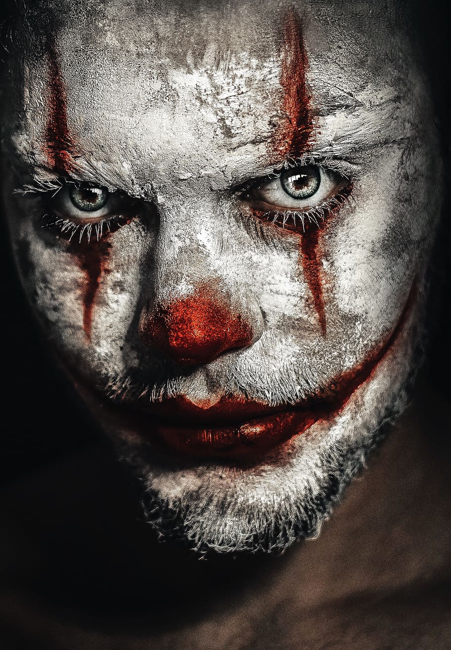 man with clown face painting, fashion, person, wallpaper, portrait