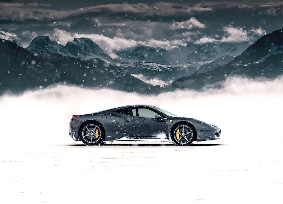 gray coupe on snow, cold temperature, winter, mode of transportation HD wallpaper