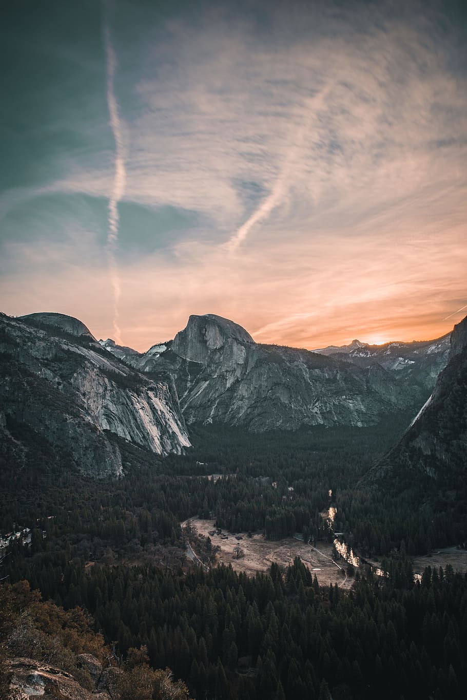 green forest, mountain, cloud, sky, tree, half dome, valley, river HD wallpaper