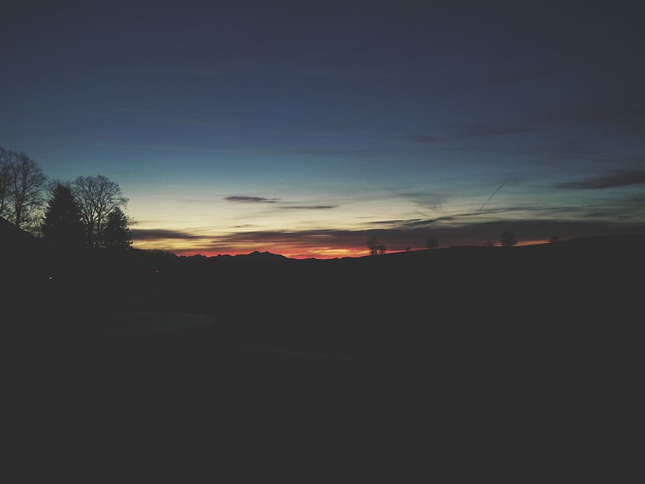 germany, steingaden, sky, silhouette, sunset, tranquility, beauty in nature HD wallpaper