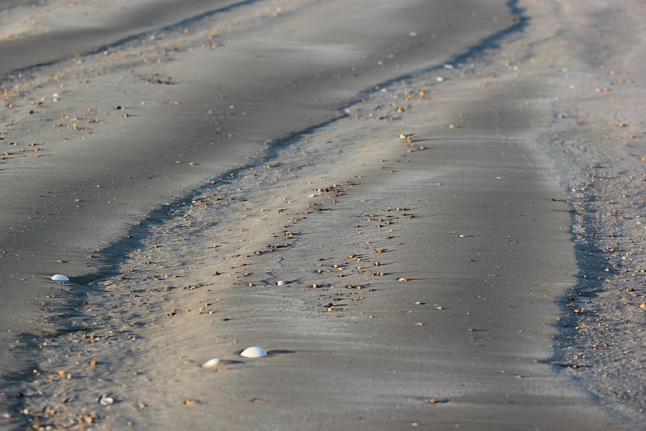 sand, waves, beach, grain, shore, nature, side, shadows, land, HD wallpaper
