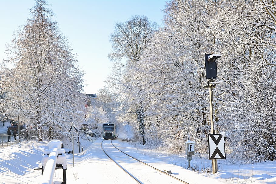 winter, train, railway line, snow, cold, cold temperature, tree HD wallpaper