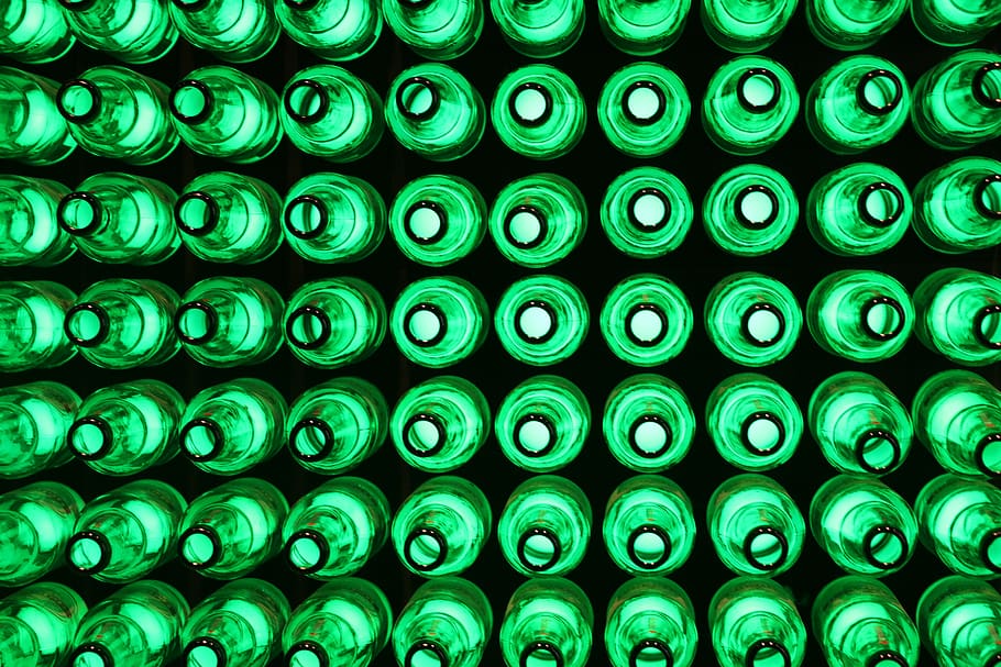 bottles, beer, backgrounds, full frame, green color, no people HD wallpaper