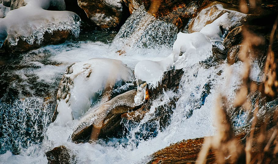 melting snow on river, nature, outdoors, water, ice, mountain HD wallpaper