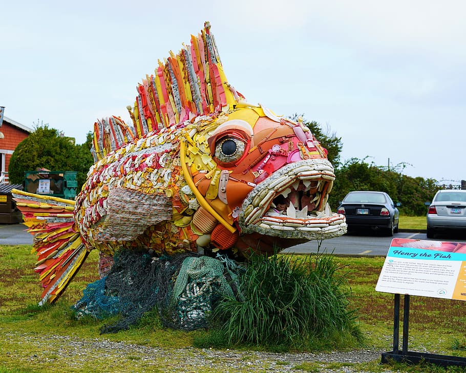 multicolored fish statue, automobile, transportation, vehicle HD wallpaper