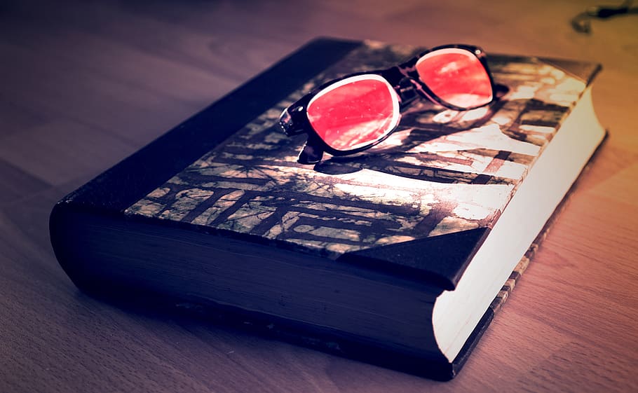 Black Framed Sunglasses on Black Book, eyewear, table, still life HD wallpaper