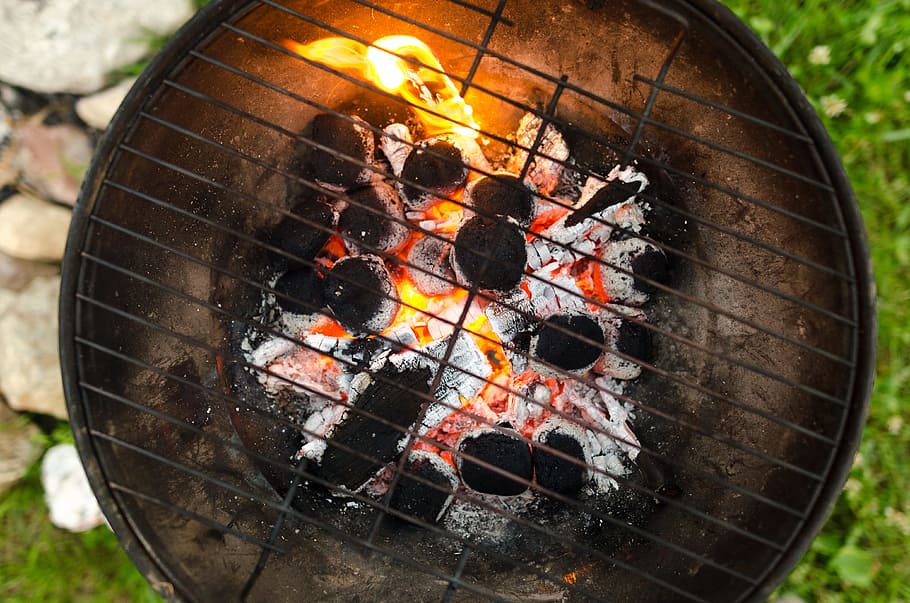 Close-up Photo of Black Metal Charcoal Grill, ash, blaze, burn