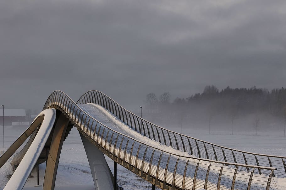 bridge, architecture, winter, landmark, landscape, sky, cloud - sky HD wallpaper