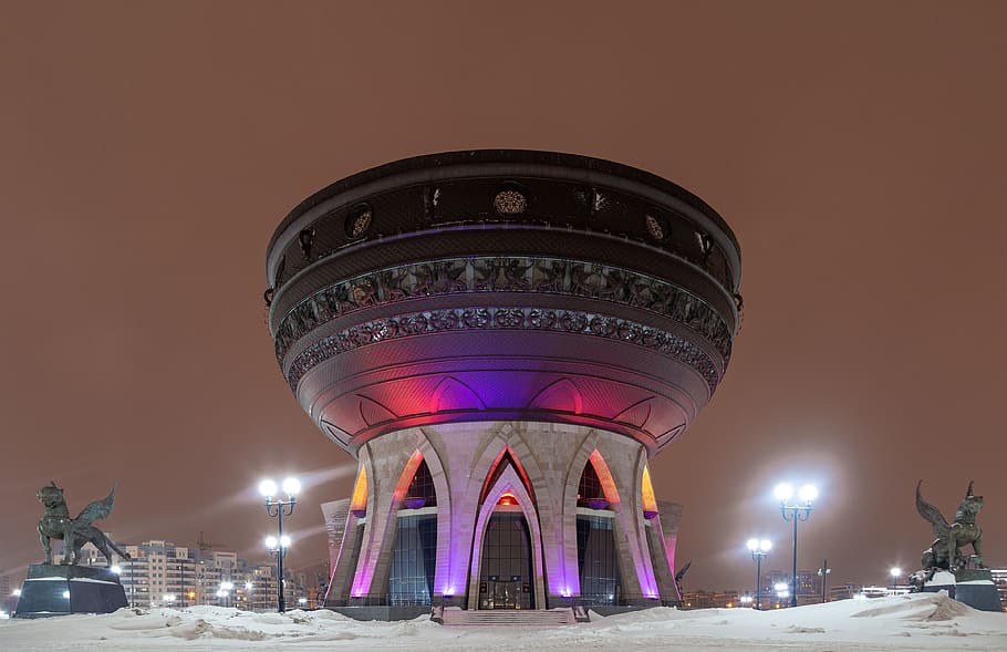 black, red, and purple dome building, architecture, city, town, HD wallpaper