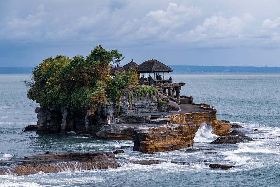 house on rock formation, water, sea, sky, scenics - nature, beauty in nature HD wallpaper