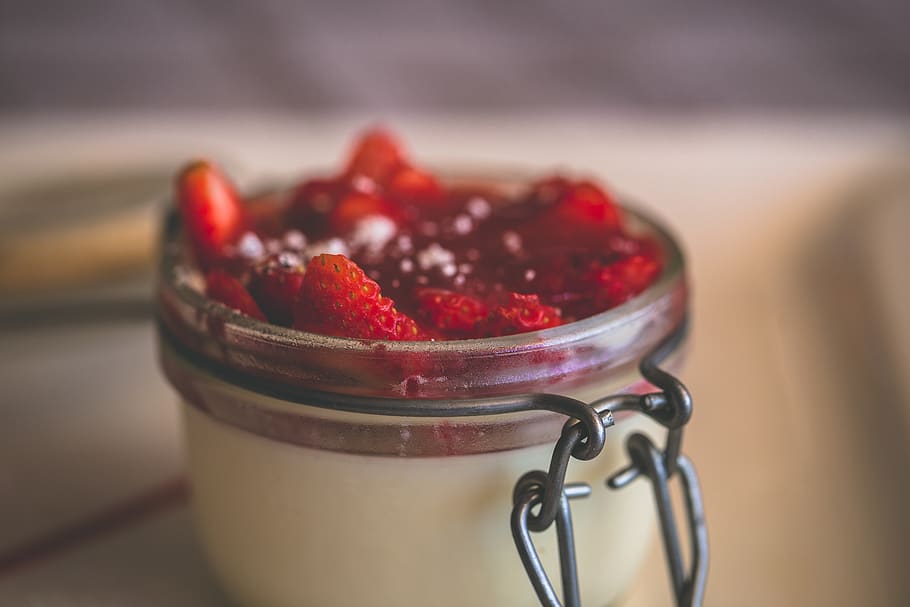 dessert with strawberry, fruit, healthy eating, food and drink HD wallpaper
